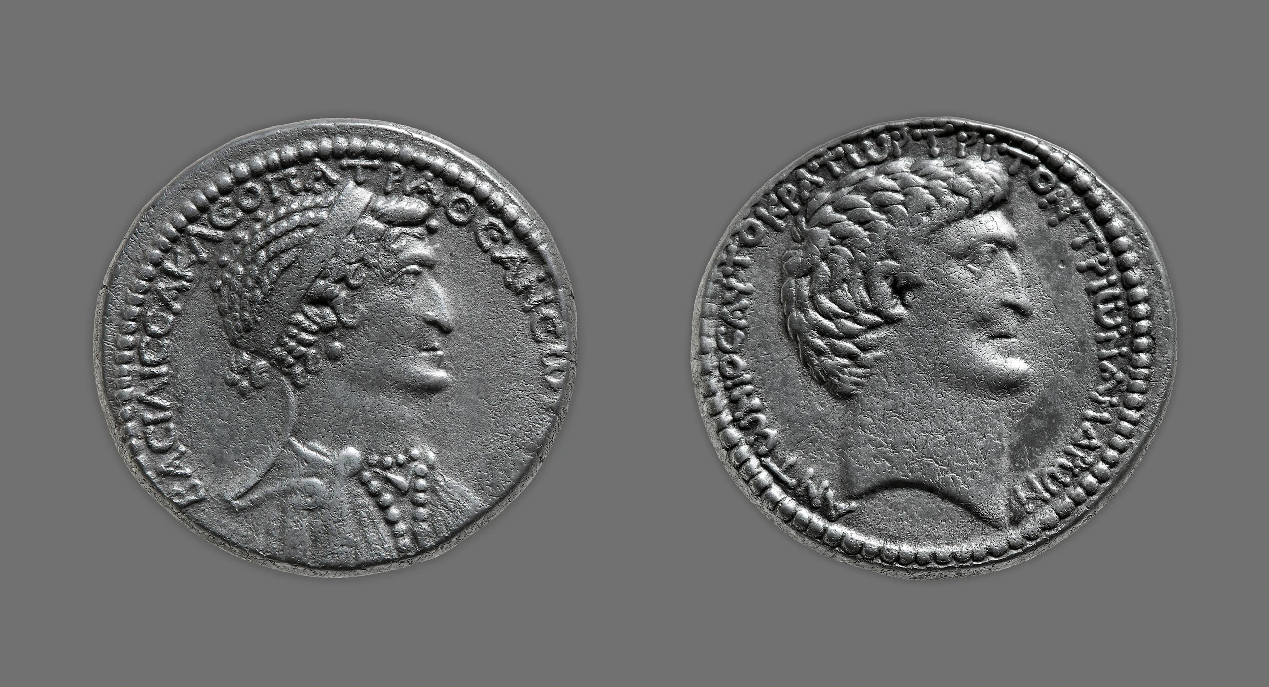 Tetradrachm (Coin) Portraying Queen Cleopatra VII. Date: 37-33 BCE, issued by Mark Antony