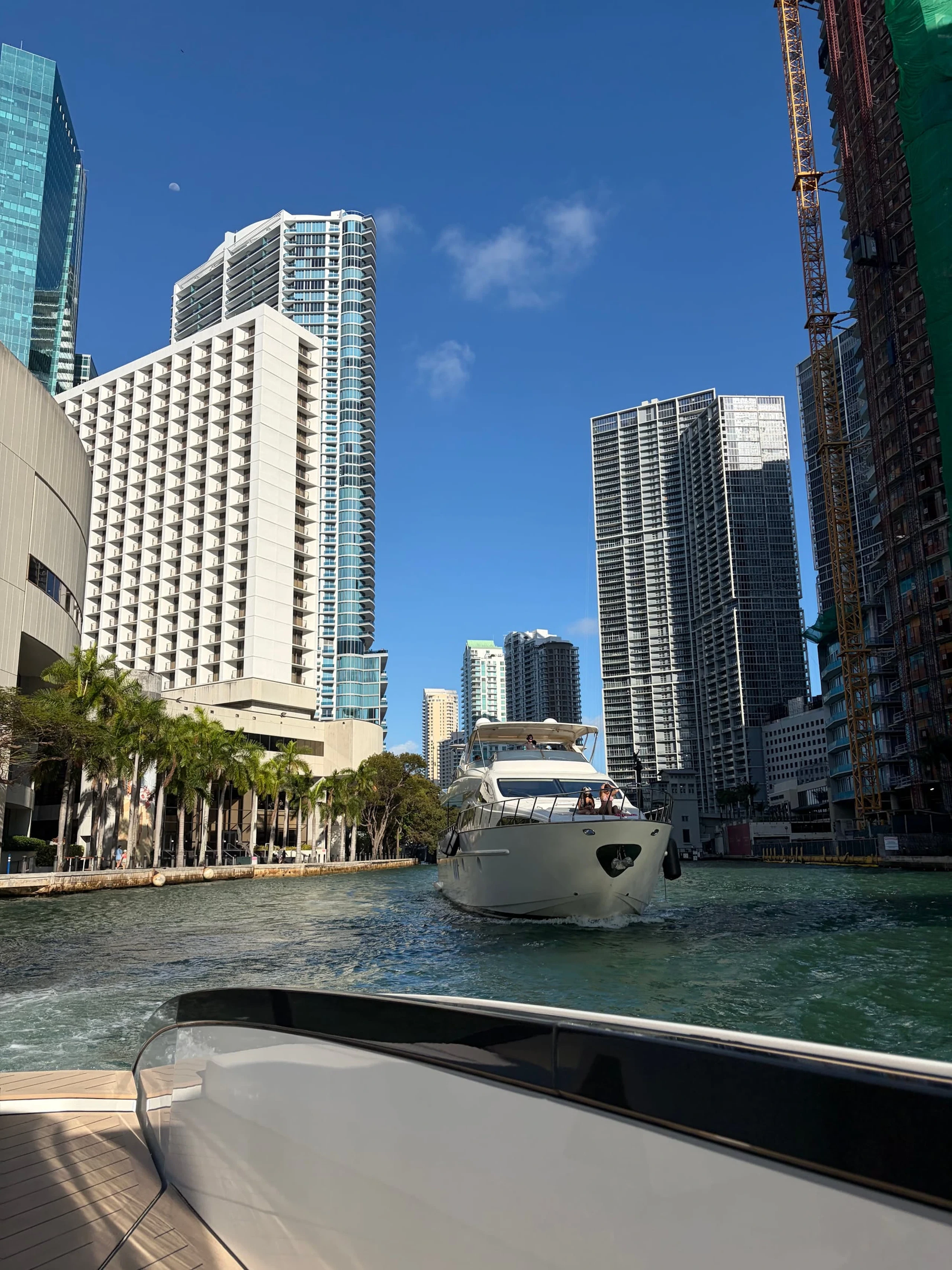 The Miami skyline seen from the deck of a yacht