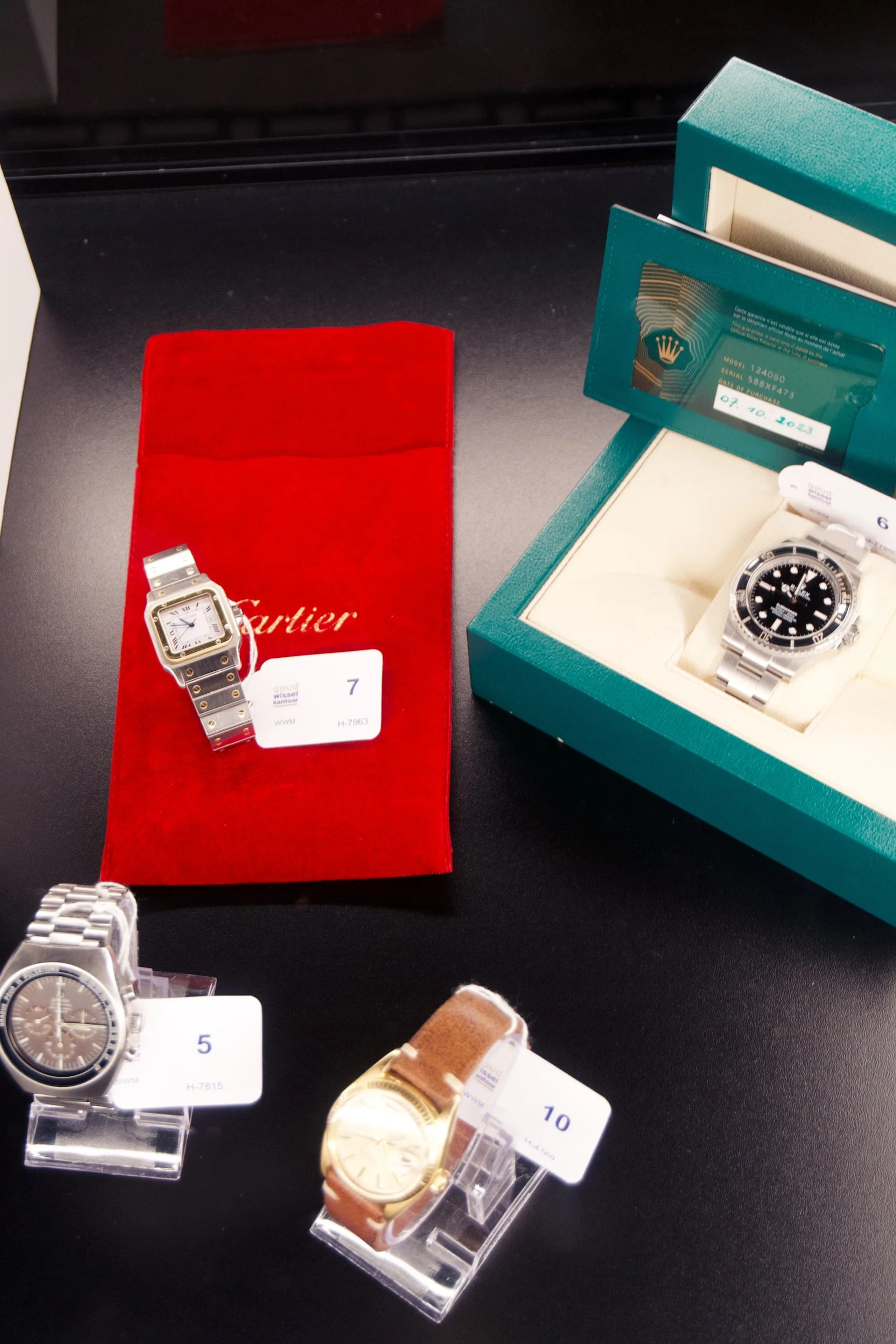 Watches on display with their boxes at the Worldwatch launch